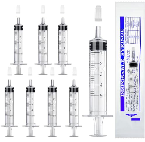 winbest spruta 5 ml, 32 stycken individuellt paket plastspruta med lock | Plastspruta utan nål återanvändbar spruta för vätskemätning och dispensering, djurfoder, växtbevattning