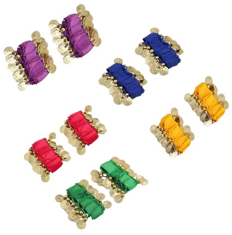 Eruceky 5 Paires Danse du Ventre Poignets, Bracelets de Cheville de Danse du Ventre, Bracelet Pièce de Monnaie Danse du Ventre, Convient pour Les Fêtes, Les Spectacles de Danse