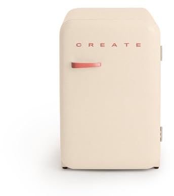 CREATE / RETRO FRIDGE 83.5 TERRACOTTA/Frigorifero bianco sporco con maniglia nera / 98W, basso consumo, 2 ripiani, regolatore di temperatura, portabottiglie, dimensioni 56x54x84 cm