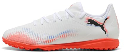 PUMA Unisex Future 8 Play Tt Soccer Shoe, Puma White Puma Black Glowing Red, 6 UK