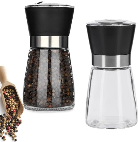 Macinapepe Manuale, 3 Pezzi Macina Sale e Pepe, Macina Spezie in Acciaio Inox, Utensili da Cucina, Regolabile Manualmente, per Macinare le Spezie, Nero