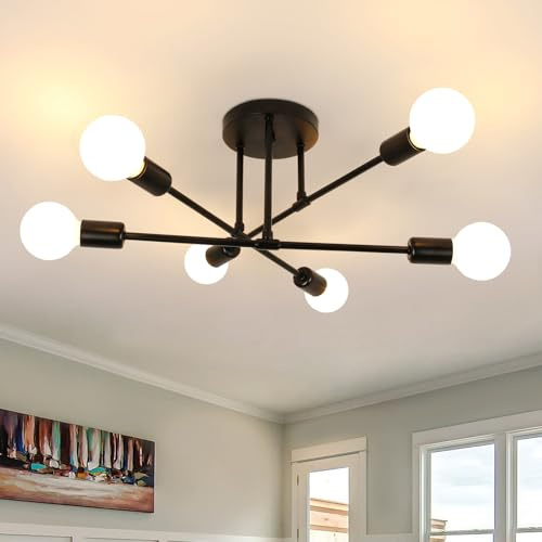 Comely 6 Luci Lampadario Sputnik Industriale, Nero Plafoniera Soffitto E27, Lampada da Soffitto Vintage in Ferro per Camera da Letto Soggiorno Cucina