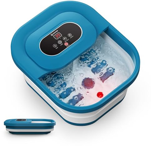 COMFIER Foot Spa Massager with Heat, Foot Bath with Heater, Bubbles, Vibration, Temperature Control, Pedicure Pumice Stone, Smart Timer, Blue