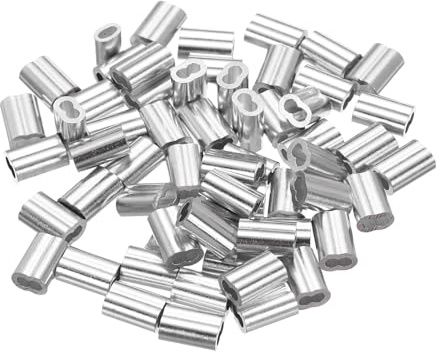 uxcell Aluminum Crimping Loop Sleeve 1/16(1.5mm) Silver 60Pcs | Double Hole,Cable Ferrule,for Wire Rope