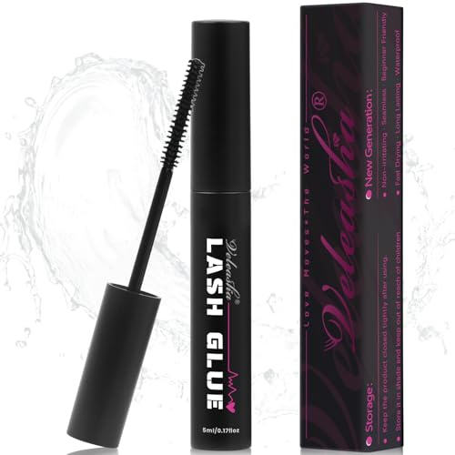Veleasha Wimpernkleber Wasserfest Langanhaltend Wimpernkleber für Clusterwimpern Super Halt Schnelltrocknend Wimpernbindemittel für DIY-Wimpernextensionen zu Hause (5ml / Schwarz)