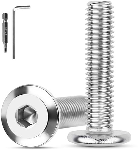 XRXYMQ 25 Pièces Vis M6 x 45 mm Tête Plate A2 V2A Vis inox M6 Pour Boulons de Meubles Six Pans Creux Avec Clé Hexagonale