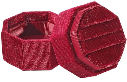 SOFPLATE Scatola Porta Anello Da 2 x 2 x 1.9 pollice con 3 slot In Velluto Rosso Ottagonale In Plastica Elegante Piccola Regalo per Coppia Organizer per Ricordi Scatola Portaoggetti per Proposta Fidan