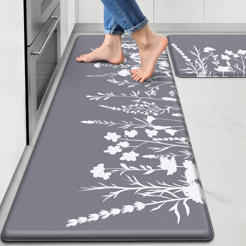 SofterCharm Kitchen Mats for Floor, Kitchen Rugs Sets of 2, Cushioned Anti Fatigue Mats for Kitchen Floor, Non-Slip Kitchen Decor, Water Resistant Kitchen Rug for Home, Kitchen, 17.3x30+17.3x47