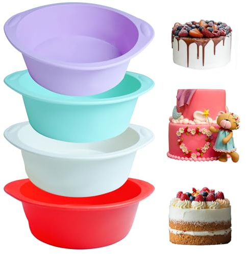4 Stück 15cm Kuchenform Silikon Backformen Antihaft Klein Backform Silikonform Rund Springform Kuchen für Heißluftfritteuse, Wiederverwendbare Silikonform Kuchen in Bunt für Brote Muffins Käse