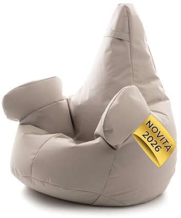 Avalon Pouf Poltrona Sacco con Braccioli Ploof 85x90 cm Made in Italy in Tessuto antistrappo Imbottito (Colore Corda)