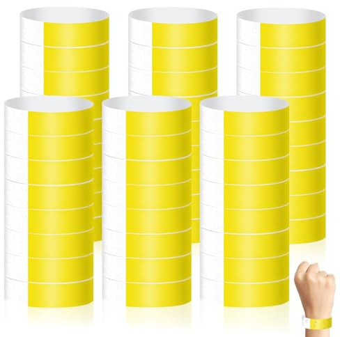 Minfuerang 400 Pezzi di Braccialetti di Carta, Impermeabili Braccialetti Colorati, braccialetti d'ingresso, braccialetti di Identificazione per Eventi,Feste,Discoteche,Festival (Giallo)