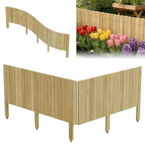 ACXIN Rollborder - Recinzione in legno di pino, lunghezza 200 cm, altezza 40 cm, bordo per aiuole e aiuole, in legno di palizzata, per aiuole, piante, decorazione naturale, colore legno
