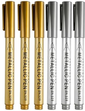 6 stycken metalliska märkpennor guld, silver, set, mjuk penselspets för scrapbook tillbehör, fotoalbum pyssel, premium akrylpennor, permanenta märkpennor för stenar, glas, trä, textilpennor vattentäta