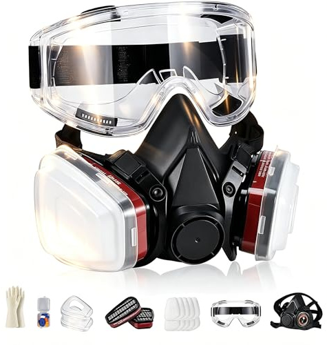 Andningsskyddsmask återanvändbar,Gasmask med glasögon och filter Dammmasker Andningsskydd Fint damm Andningsskyddsmask Målare 10 Filtrerbar för målning, arbete, slipning, fin