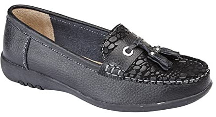 Boulevard Womens Leather Extra Wide EEE FIT Slip ON Loafers Shoes Size 3-9 Black (8)