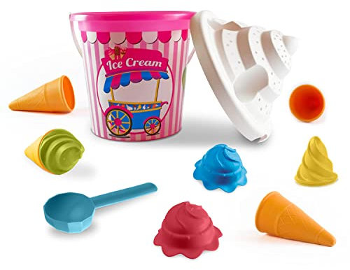 Mondo Toys - BUCKET SET ICE CREAM GIRL - Eis Sandeimer Mädchen Set ø17 cm - Strandspielzeug Set für Kinder ab 3 Jahren, Strandset - 28445