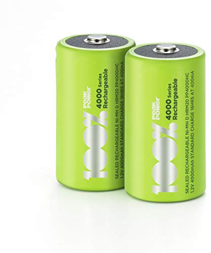 PeakPower Akku D, 2 Stück LR20 Akku NiMH, aufladbare D Batterien mit LSD Technologie, Ready2Use, bereits vorgeladen, Typ Monozelle HR20 wiederaufladbar, Kapazität 4000mAh, 1,2V