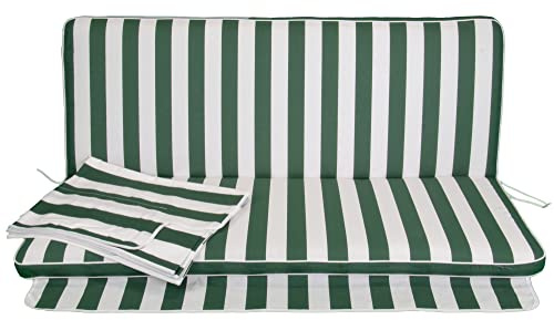 GHIOCUSCINI | Cuscino da Esterno per Dondolo da Giardino, Rigato Verde con Tettuccio, Cotone 100%, Sfoderabile, 135 cm, Spessore 6 cm, Made in Italy