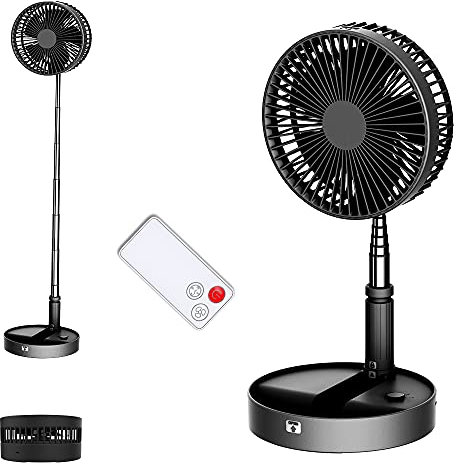 UN UNITEDTIME Desk Portable fan, My Foldaway Travel fan with remote Control Timer, Battery Operated or USB Powered,Adjustable Height Portable fan, 4 Speed Settings (Black)