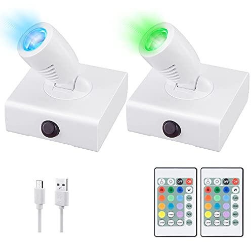 HONGUT Wireless LED Spotlight, Wall Picture Lights,12 Colors Changing Accent Artwork Lighting, Picture Light for Paintings, Indoor Closet Lights, Puck Lights with Remote, Display Lights-2Pack