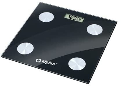 Alpina Balance Connectée - avec Analyse Corporelle : incluant la Graisse et la Masse Musculaire - Bluetooth - avec App - Noir