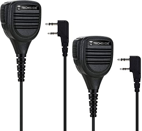TECHSIDE Microphone haut-parleur d'épaule étanche Kenwood 2 broches + Jack 3,5 + Clip pivotant Radio bidirectionnelle | Compatible TS-T9 + TI-F8 + Midland G10 G11V CT210 BaoFeng UV5RA UV-82 (2 pièces)