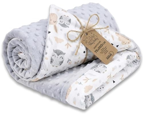 Couverture bebe naissance tissu peluche toutes saisons 75x100 cm - cosy plaid enfant de landau et lits bébé pour emmaillotage ou couvertures d'emmaillotage pour garçons et filles Coton Oeko-Tex