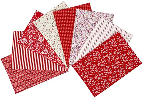 Jukway 8 Pezzi Tessuto di Cotone 50 x 50 cm Stampati Stoffa Patchwork Quadrati Tessuti Bundle Design Assortiti Trapuntato Cucito Fai da Te Decorazione Artigianato Fatti a Mano (Rosso)