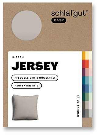 schlafgut Easy Mako-Jersey Kissenbezug 80x80 cm Sand Mid (Taupe) – 100% Baumwolle Kopfkissenbezug Bügelfrei mit Ton-in-Ton Reißverschluss – Made in Green by Oeko-TEX