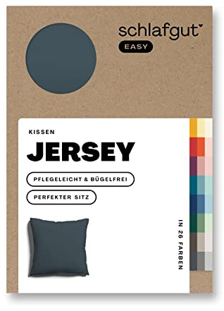 schlafgut Easy Jersey Kissenbezug 80x80 cm Grey Deep mit 100% Baumwolle, superweicher & atmungsaktiver Kopfkissenbezug