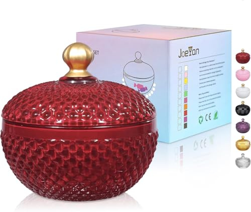 Joeyan Piccoli Barattoli Dolci in Vetro Rosso con Coperchio,Piatti di Caramelle in Vetro Rilievo per Noci,Cioccolato,Biscotti,Barattolo Decorativo per Matrimoni,Buffet Festa,Decorazioni per la Casa