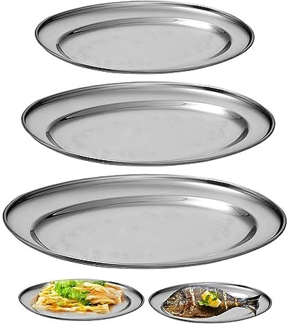 SUNOYA 3 Piezas Bandejas De Servir Oval, Acero Inoxidable Bandeja, Bandeja De Servir De Acero Inoxidable Cuenco Ovalado Para Colocar Comida Gourmet, Bandejas De Cocina, Suministros De Restaurante