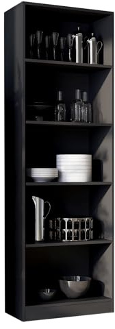 WHATSIZE ENTERPRISE 5 Tier Bookcase Black, Tall Freestanding Book Shelf for Living Room, Study and Bedroom, Wooden Shelving Unit Book Case (80cm L x 30cm W x 182cm H)