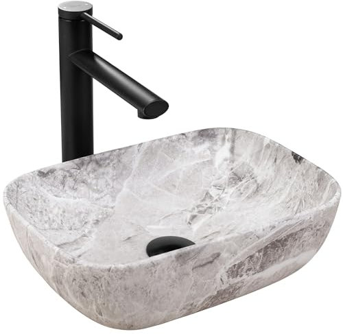 Rea Aufsatzwaschbecken Belinda mini stone matt Waschtisch Handwaschbecken Waschschale Waschbecken für Badezimmer aus hochwertiger Keramik 25,5 x 37 x 11,5 cm (Steinimitation)