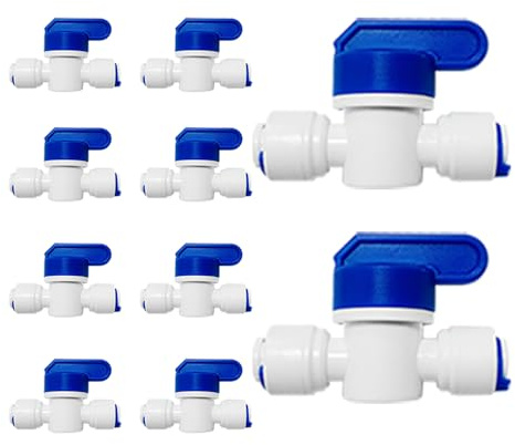 10 stycken ventilkranar, inline-kran/avstängningsventil/vattenventil, 6,35 mm (1/4 tum), för kylskåpsslang/frys/omvänd osmos-vattenfilter/vattenrör