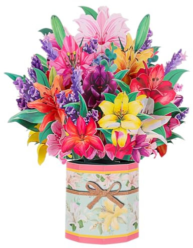 Invalidism Pop Up Card Greeting Cards for Mom, 3D Paper Flower Bouquet Card Birthday Card with Blank Envelope for Birthday Valentine's Day Mother's Day Anniversary (Lily Lavender)