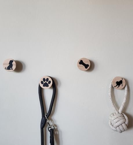 ScandiHooks Hunde Wandhaken aus massivem Eichenholz, Hundegarderobe, Leinenhalter, Halsbandhalter, Kleiderhaken, Flur, Eingang, Eingangsbereich, Kinder, Baby, Geschenk