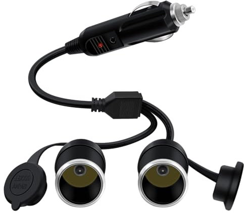 HuaLiSiJi Mechero Coche Doble 12V 24V Mechero Coche Cable 1 Macho 2 Hembra Conector Mechero Doble 16AWG, para Motocicleta, Coche, Barco (30 cm)