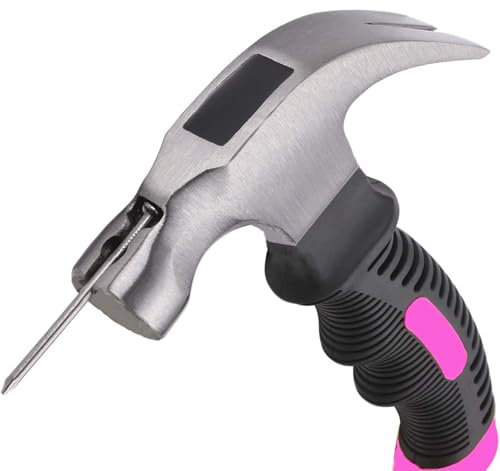 Wnqou Martillo de garra de 8 onzas - Martillo mini de camping con cara lisa y imán, rosa