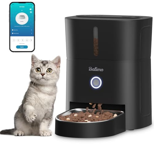 Balimo Distributore Automatico Cibo Gatti, 2.4G WiFi Dispenser Crocchette Gatto, 3L Distributore Automatico Cibo Cani, 10 Pasti al Giorno, Ciotola in Acciaio Inossidabile 304, Adatto Per Cani e Gatti