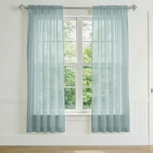 NAKIHOUSE Voile Curtain, 2 Panels Net Curtains for Windows 63 Drop, Elegant Slot Top Sheer Curtains, Light Filtering Blue Grey Voile Curtains for Living Room, Breathable & Graceful Window Drapes