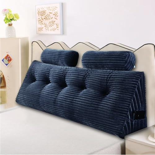 Coussin de tête de lit pour une lecture et une relaxation parfaites, coussin à dossier compensé bleu pour lit, lit de jour et se détendre – Long oreiller élégant et élégant pour s'asseoir et dormir