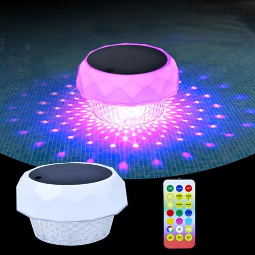 GEYUEYA Home Poolbeleuchtung Solar, Pool Zubehör, Pool Licht RGB LED Dimmbar Mit Fernbedienung, Whirlpool Zubehör, IP68 Wasserdichte, Dekoration, Sommer-Geschenke