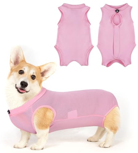 Adiwo Dog Recovery Suit, Surgical Recovery Suit for Dogs Cats After Surgery, Striped Post Surgery Dog Onesie Spay Suit, Bodysuit After Surgery for Large and Small Dogs Puppy（Pink L）