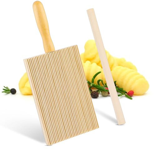 HJZHII Gnocchi - Tagliere per spätzle, in legno di faggio naturale, con rotolo di posate per pasta italiane, per garganelli maccheroni, tortellini cavarola