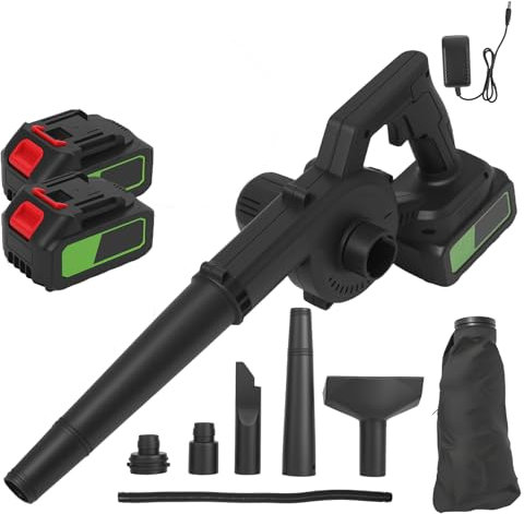 Souffleur de Feuilles sans Fil 21V, Souffleur à Feuilles avec 2 Batterie, Tube Amovible, Nettoyage DéNeigement Souffleurs De Feuilles pour Feuilles De Jardin,Les Copeaux De Bois (Noir)
