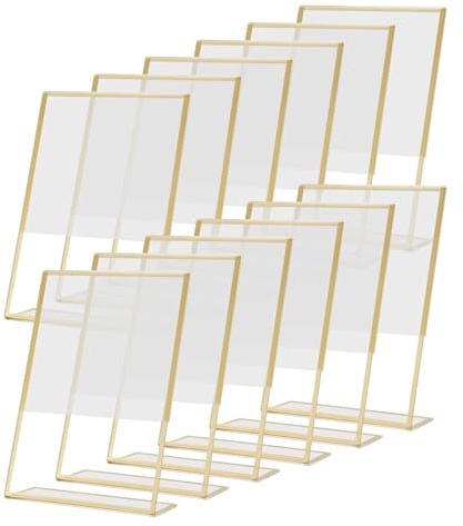 Clickinline 12Piece Gold Frame Acrylic Sign Holder Wedding Table Number Holder 4X6Inch Vertical
