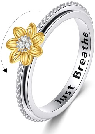 CUPENDA Sunflower Spinner Anxiety Ring 925 Sterling Silver You Are My Sunshine Flower Fidget Ring ADHD Stress Relieving Jewellery for Women