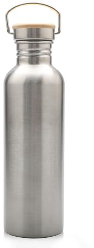 Gourde en acier inoxydable - 1 l - Avec couvercle en bambou - Anti-fuite et sans BPA - Pour l'école, le sport, l'extérieur, le fitness, le cyclisme