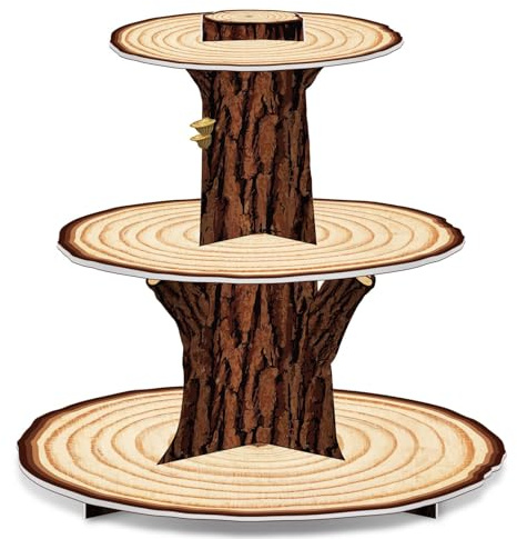 3 Livelli Alzata Torta in Cartone Supporto Cupcake Tema Tronco Legno per Festa di Compleanno Bambini Matrimonio Rustico Espositore per Muffin Dolci Dessert Buffet Feste a Tema Foresta Cupcake Holder